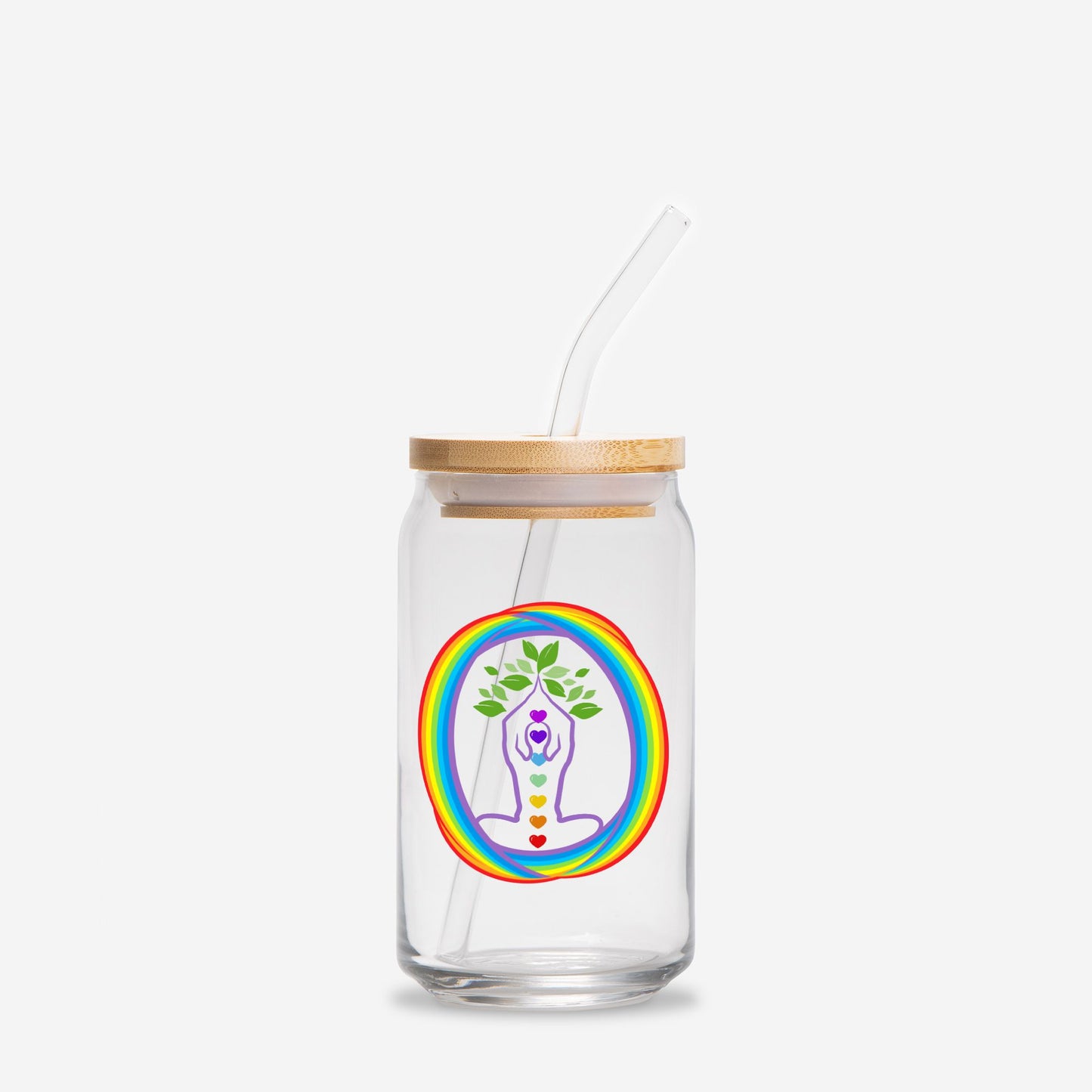 Chakra Glass Can with Straw & Lid – 16 oz