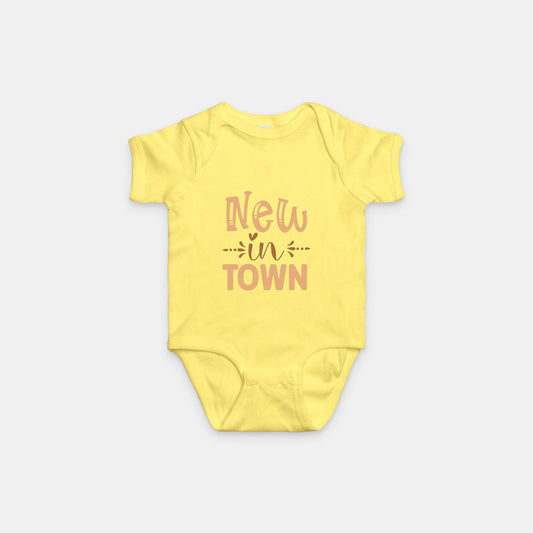 Short Sleeve Baby One-Piece – "New in Town"